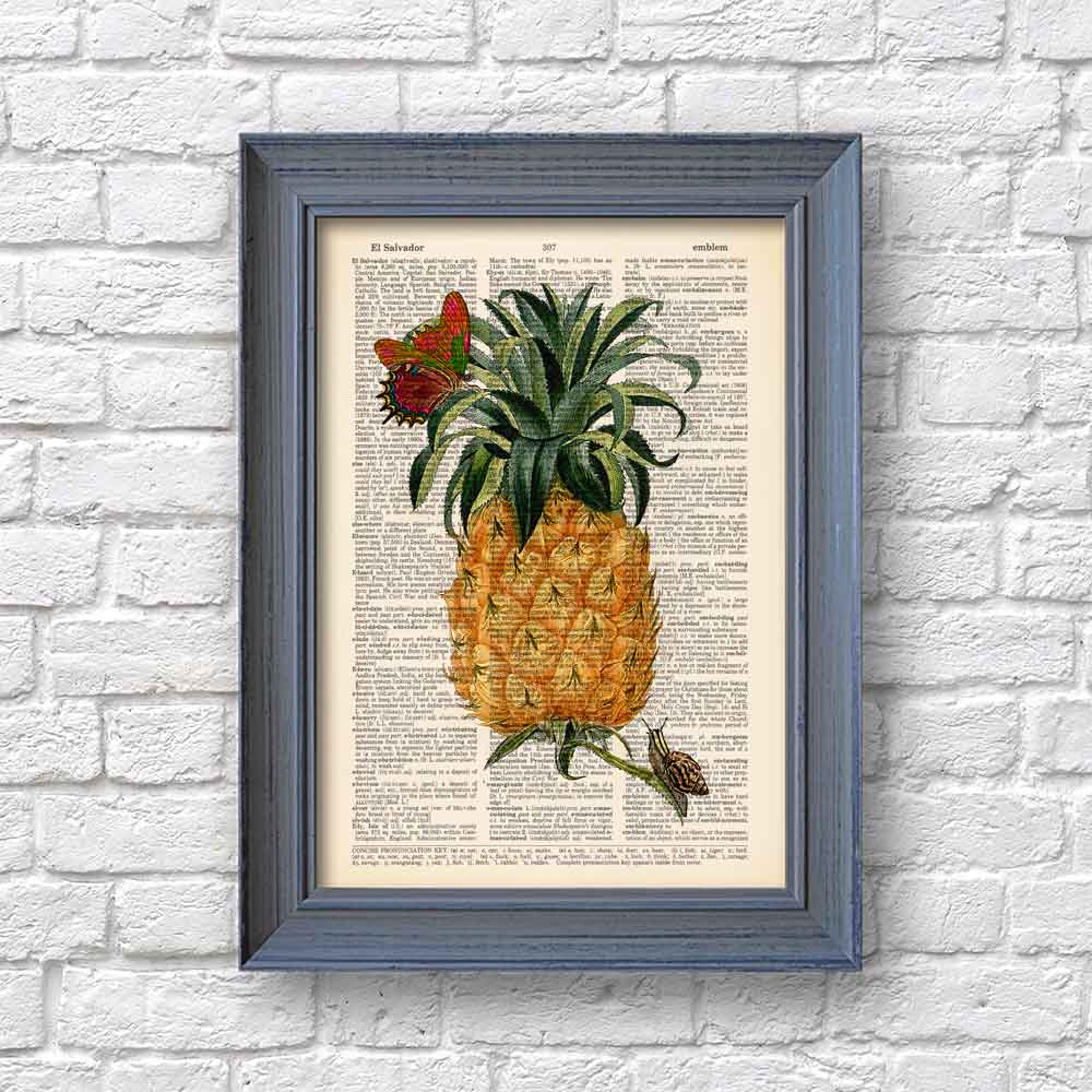 Pineapple, snail and Butterfly art print Natalprint