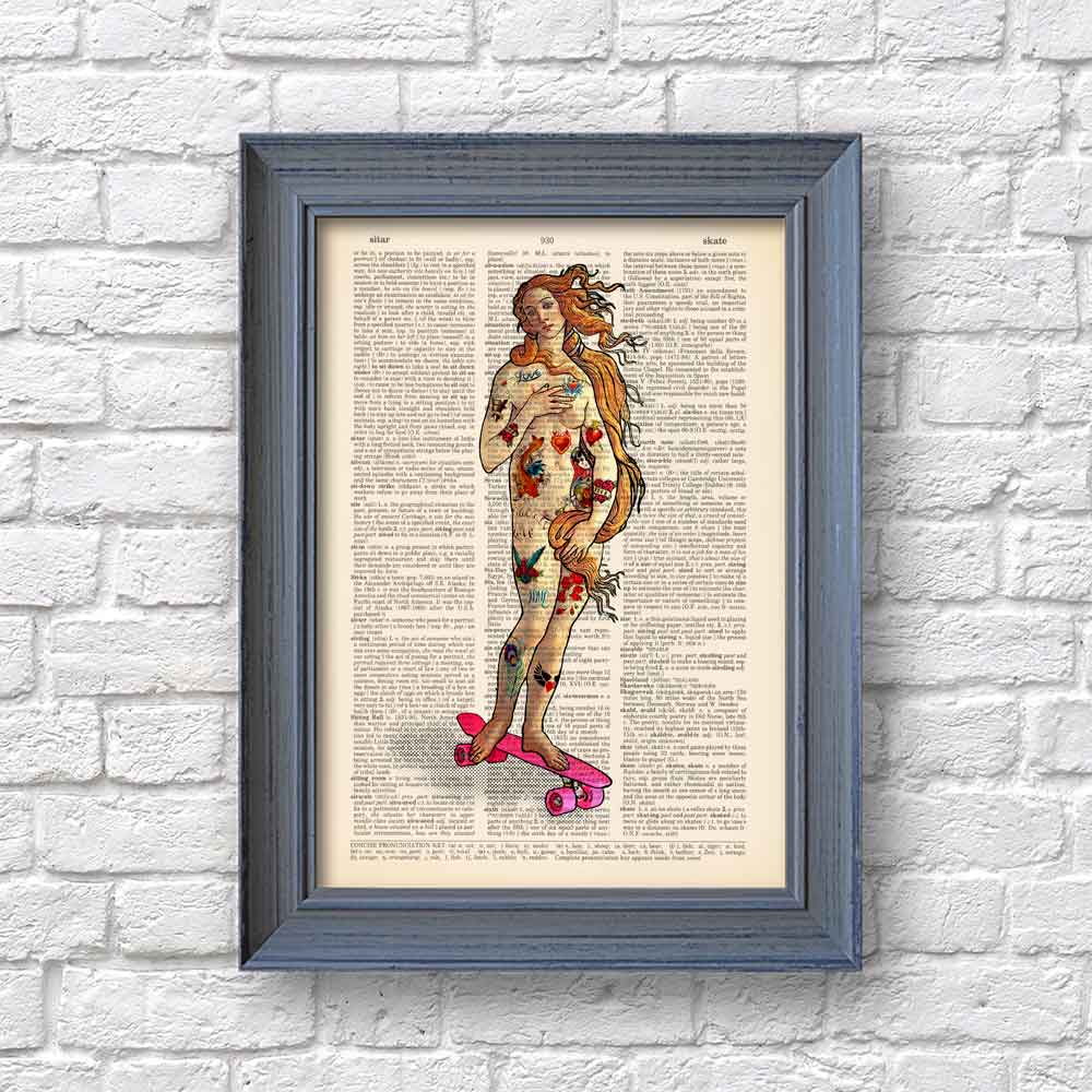 Aphrodite on skateboard art print Natalprint