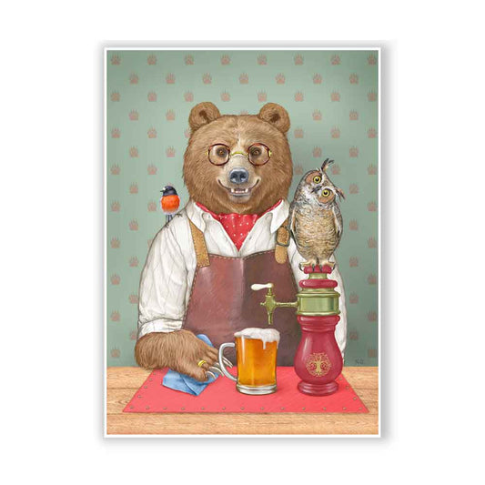 Grizzly bear with beer art poster Natalprint
