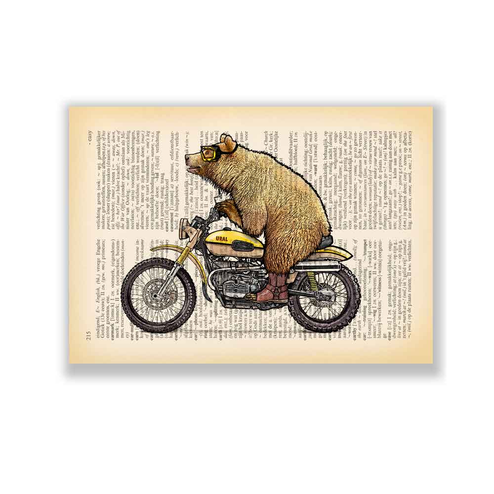 Grizzly bear on motorbike art print Natalprint
