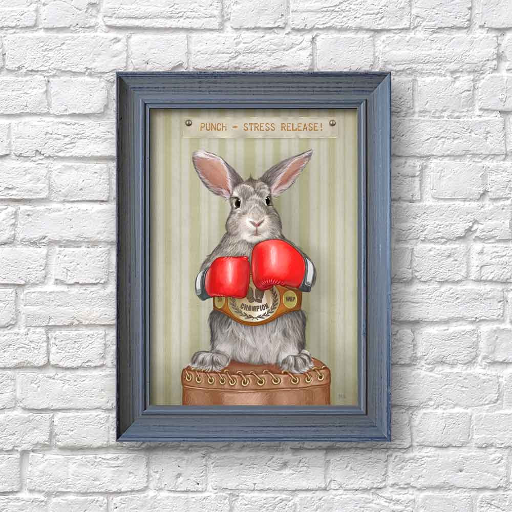Rabbit Boxer Art Print Natalprint framed