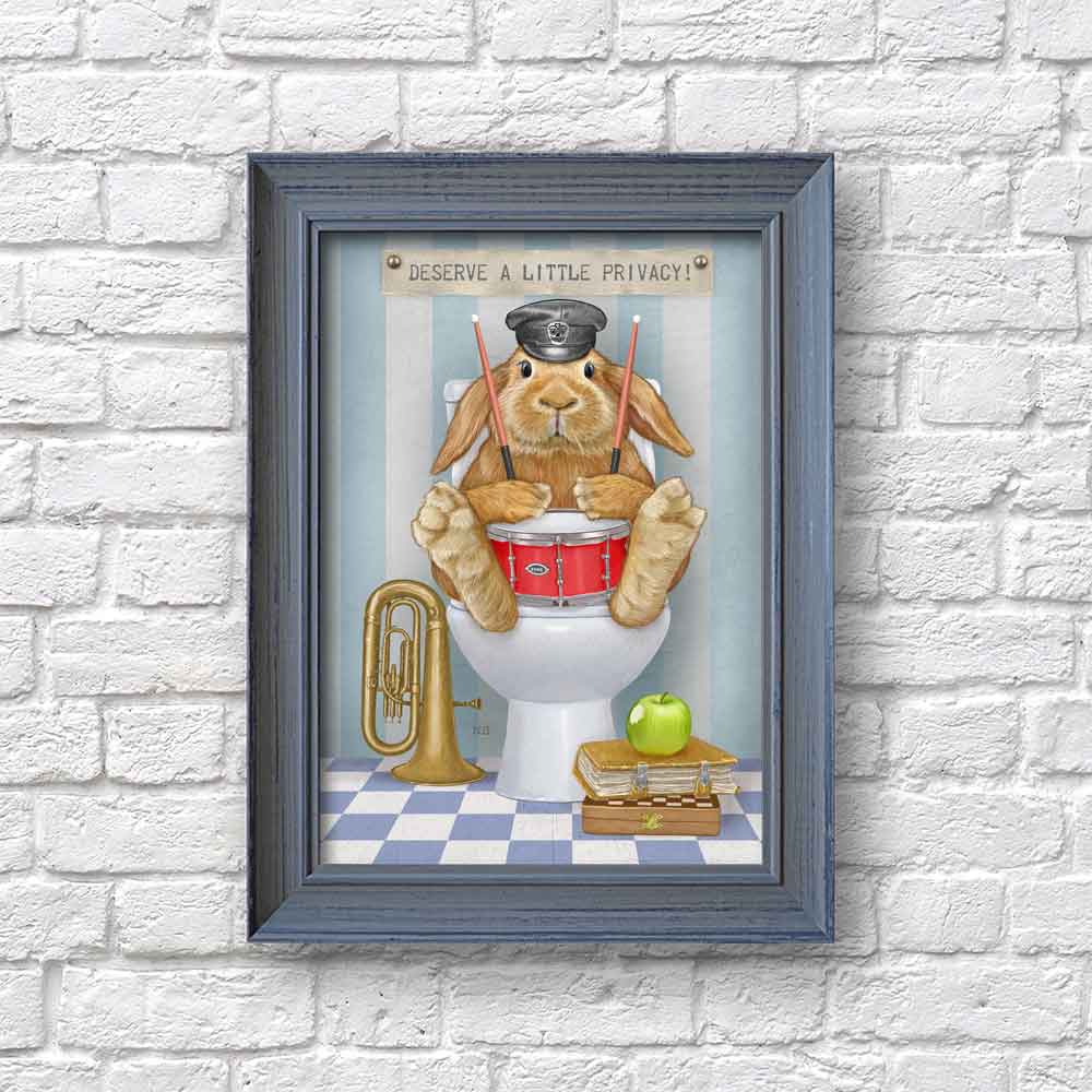 Rabbit in Bathroom Art Print Natalprint in frame