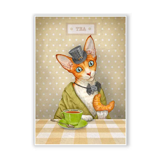 Victorian Cat with Tea Art Print Natalprint