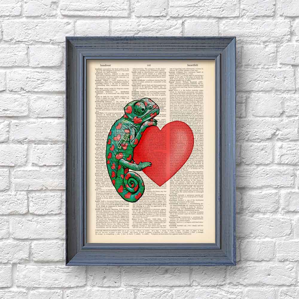Chameleon with heart art print Natalprint