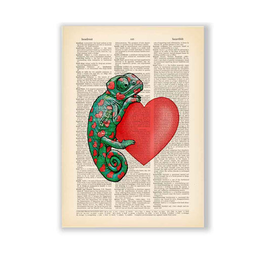 Chameleon with heart art print Natalprint