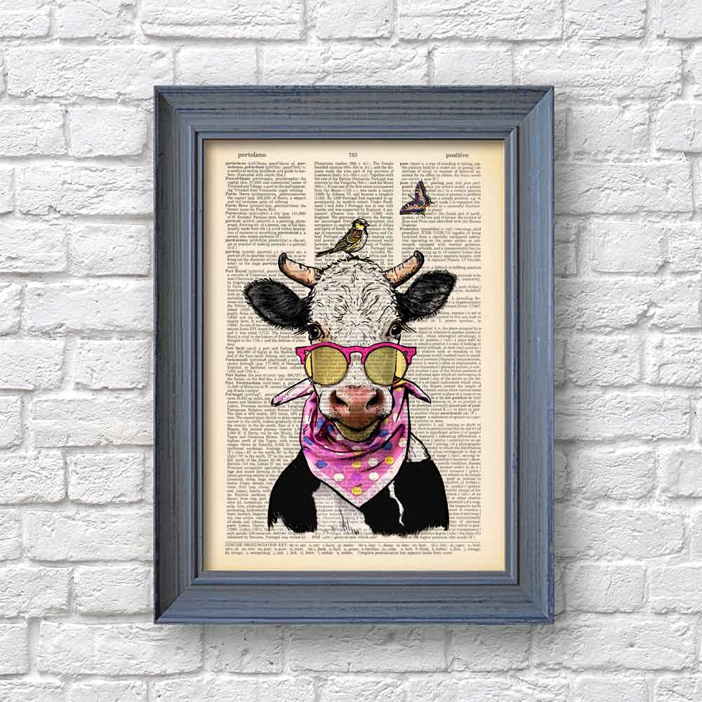 Cow with a glasses art print.