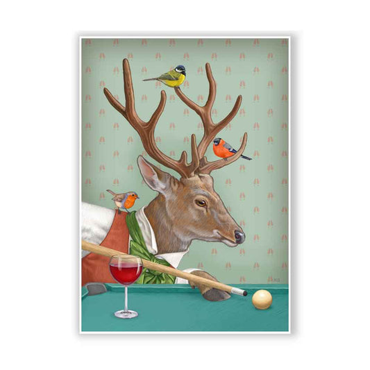 Deer With Wine Playing Billiard Art Print Natalprint