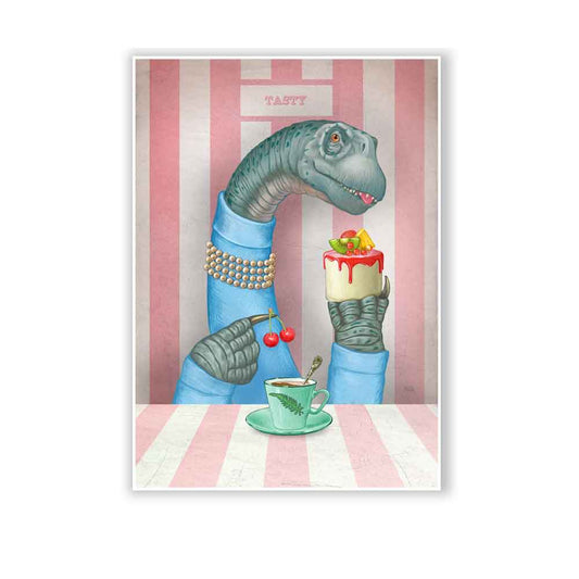 Brontosaurus with a cake art print Natalprint