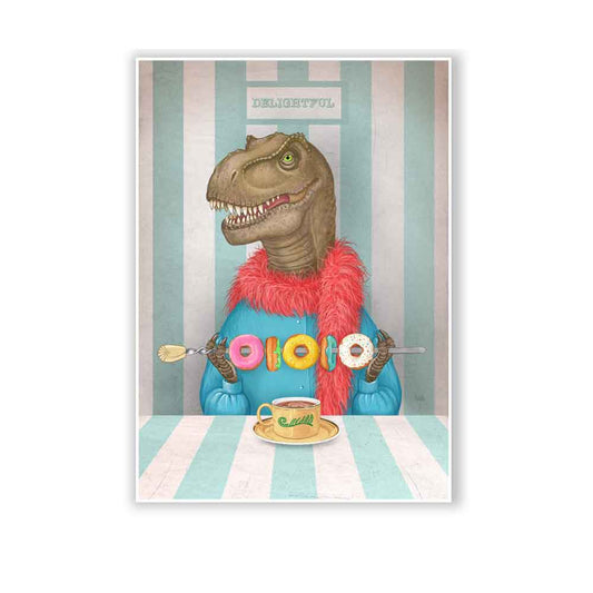 Lady Tyrannosaurus Rex with donuts art print Natalprint