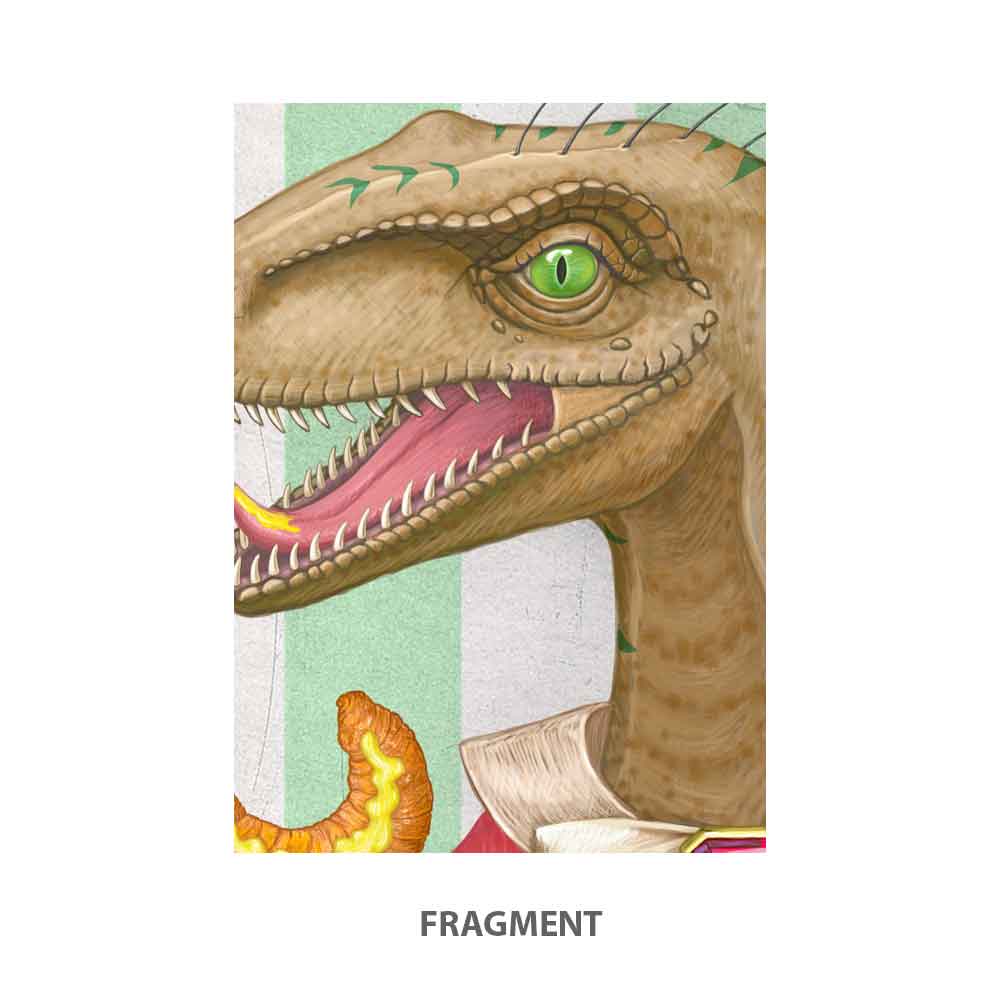 Velociraptor with croissants art print Natalprint fragment