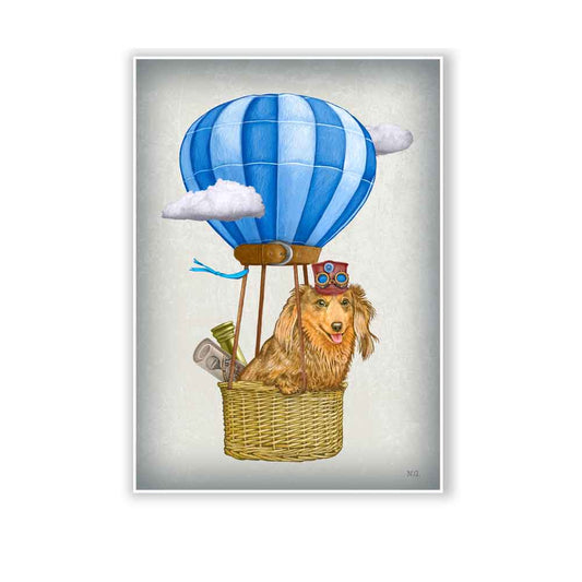 Dachshund on hot air balloon ride art print Natalprint