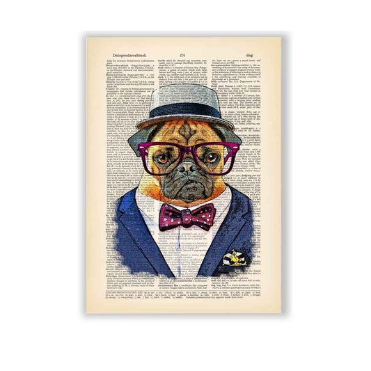 Pug in suit and hat art poster Natalprint