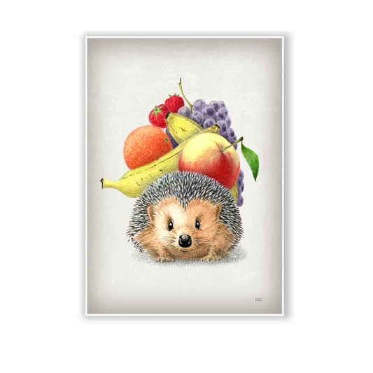 Hedgehog with fruits Art Print Natalprint