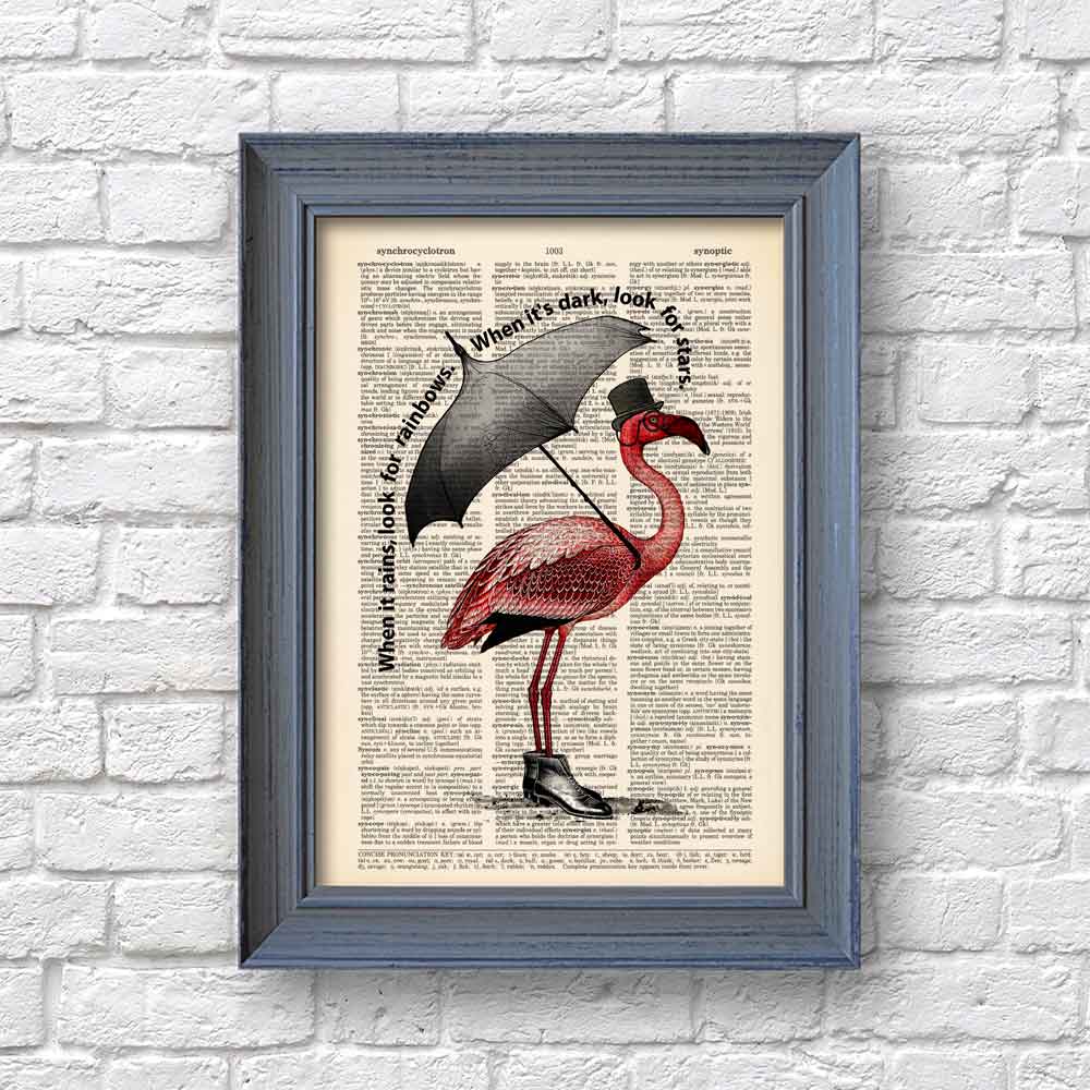 Flamingo with an umbrella art print Natalprint