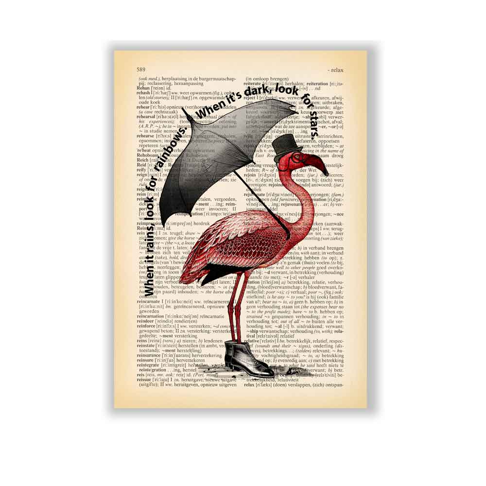Flamingo with an umbrella art print Natalprint