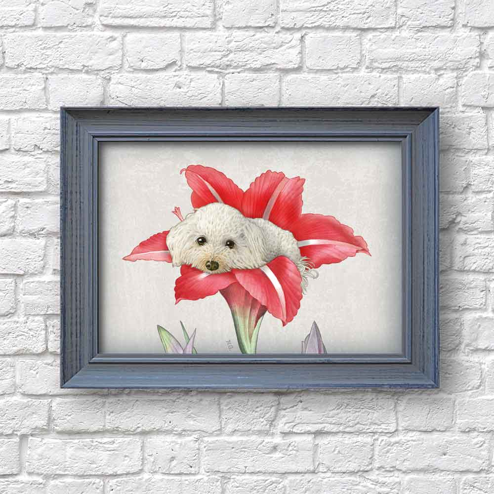 Puppy with flower art print Natalprint