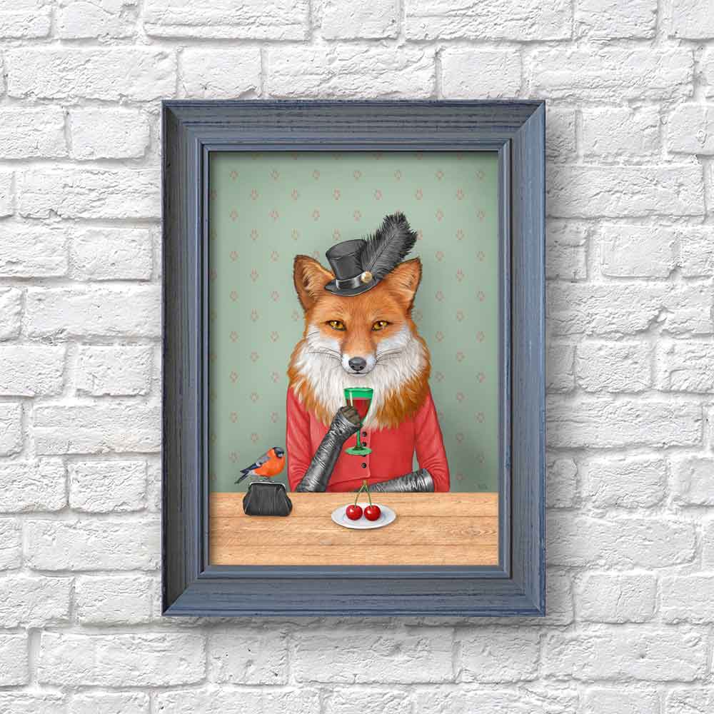 Cherry for Lady Fox framed illustration of Natalprint