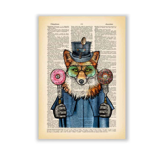 Red Fox with donuts art print Natalprint