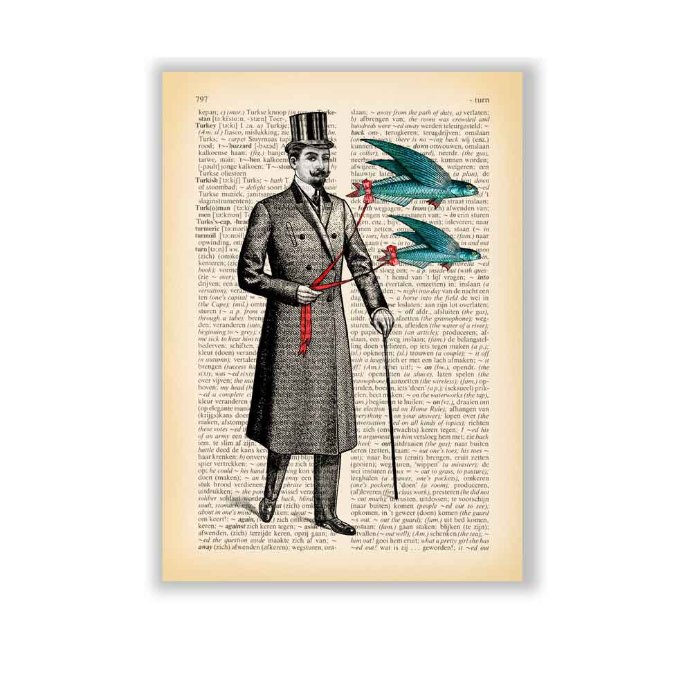 Victorian gentleman and flying fishes art print Natalprint