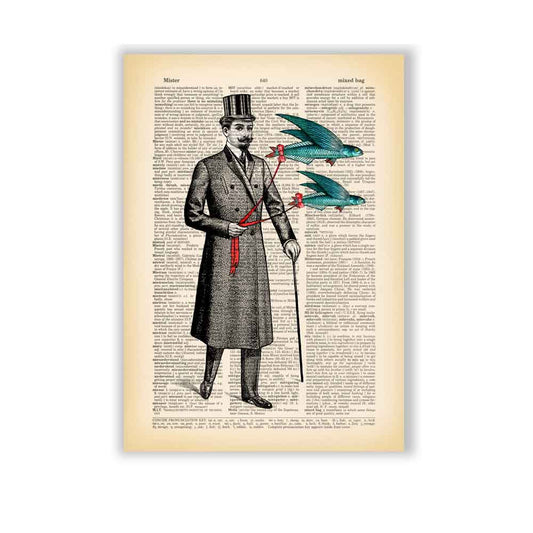 Victorian gentleman and flying fishes art print Natalprint