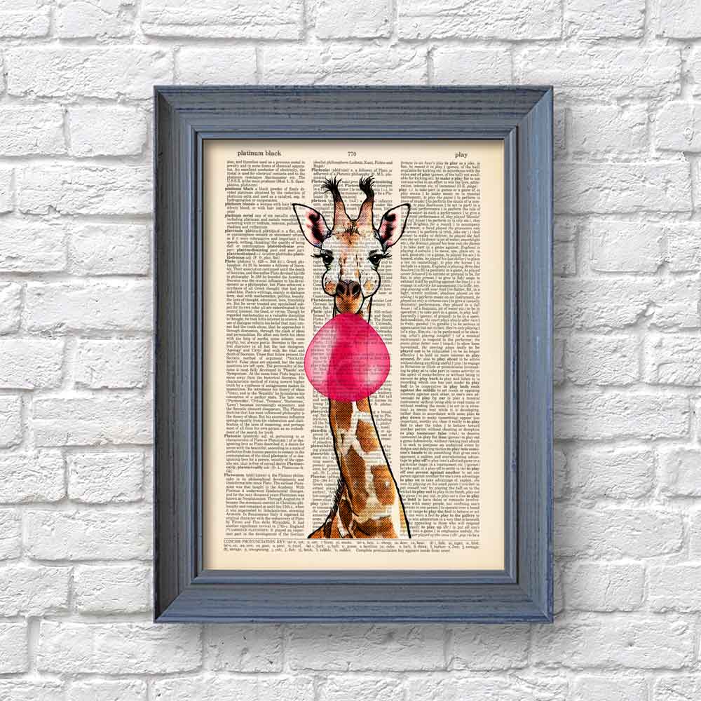 Giraffe with bubblegum art print Natalprint