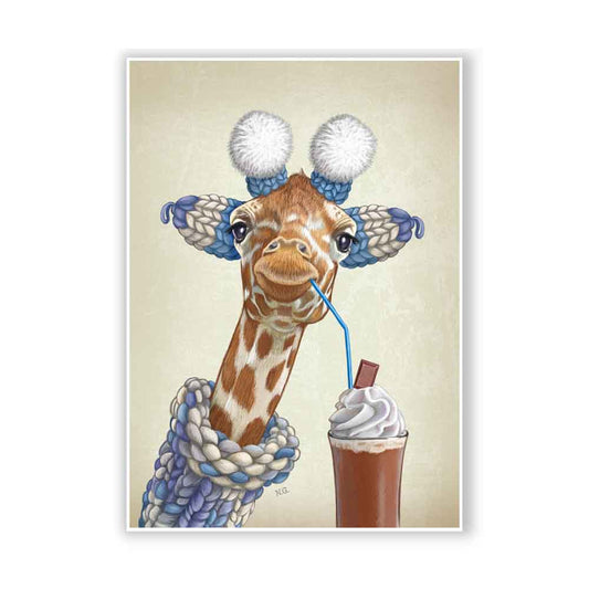 Winter Giraffe and Hot Chocolate Art Print Natalprint