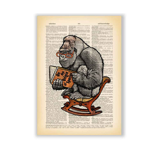 Gorilla reading book by C. Darwin art print Natalprint