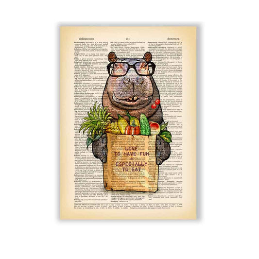 Hippo with vegetables and fruits art print Natalprint