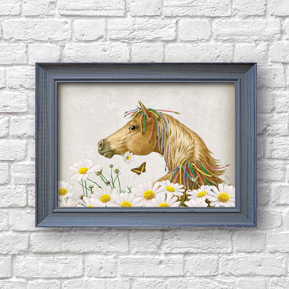 Horse and daisies art print Natalprint
