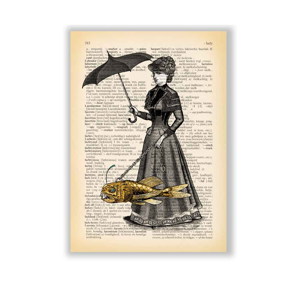 Victorian lady with steampunk fish art print Natalprint