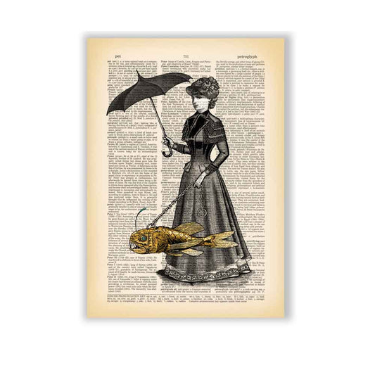 Victorian lady with steampunk fish art print Natalprint