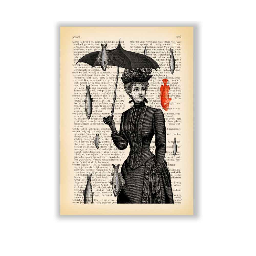Victorian lady in the rain art print Natalprint