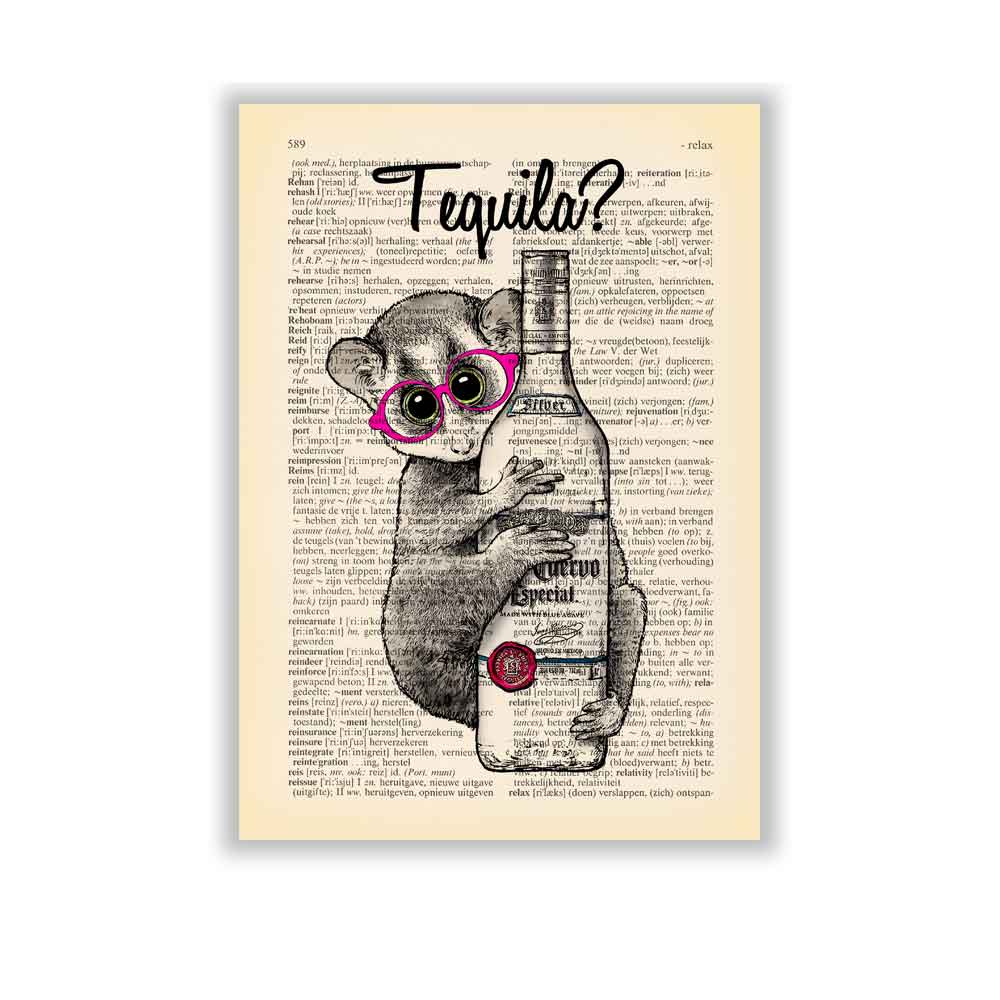 Lemur and Tequila art print Natalprint