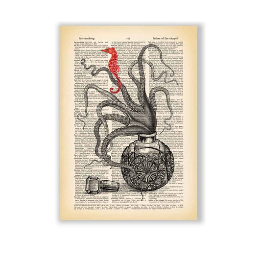 Octopus and Seahorse art print Natalprint