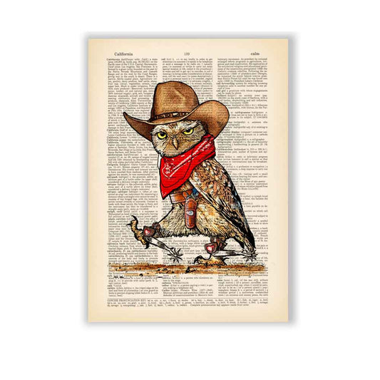 Owl Cowboy art print Natalprint