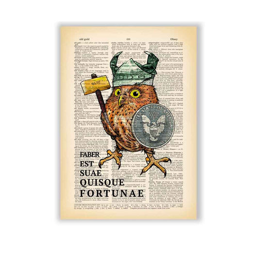 Fortunate Owl Viking with latin quote art print Natalprint