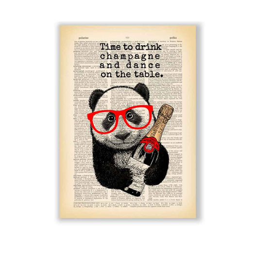 Panda with Champagne art print Natalprint