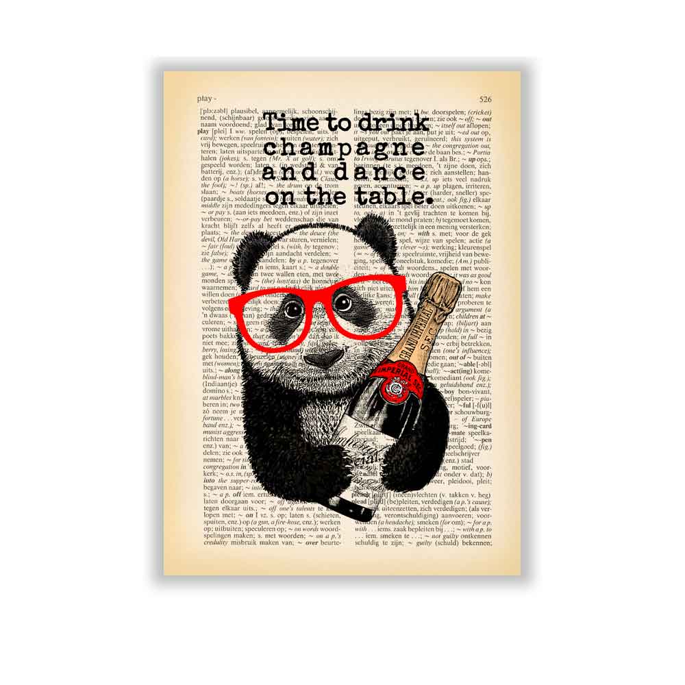 Panda with Champagne art print Natalprint