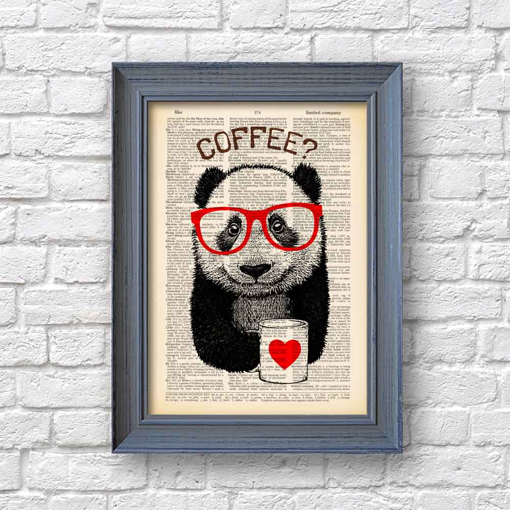Panda with Coffee art print Natalprint