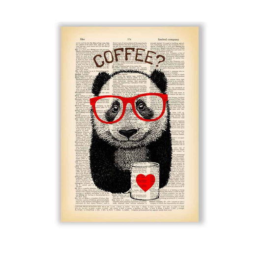 Panda with Coffee art print Natalprint