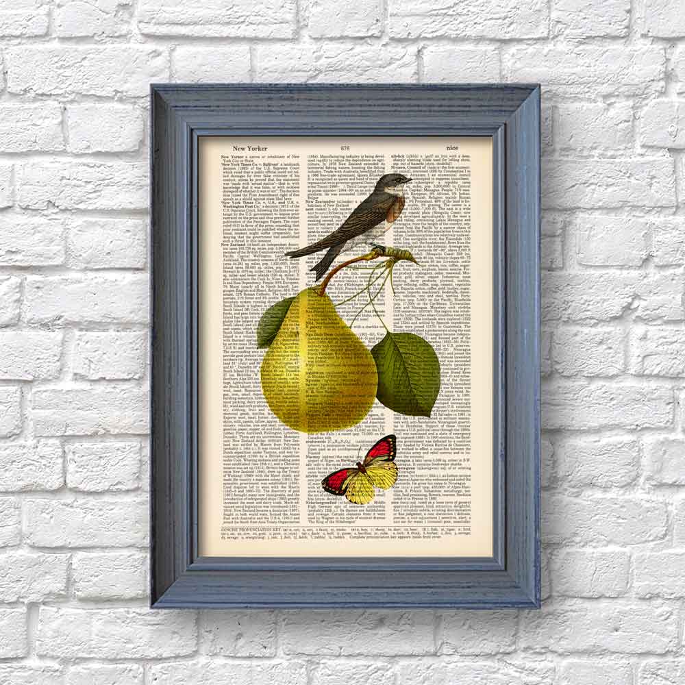 Pear, swallow and butterfly art print Natalprint