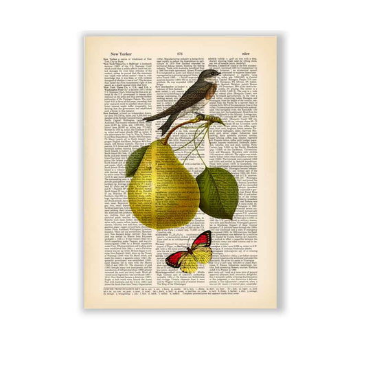 Pear, swallow and butterfly art print Natalprint