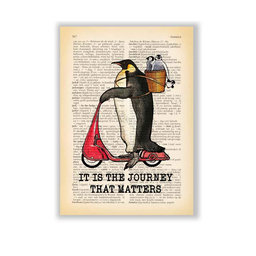 Penguins riding a kick scooter art print Natalprint