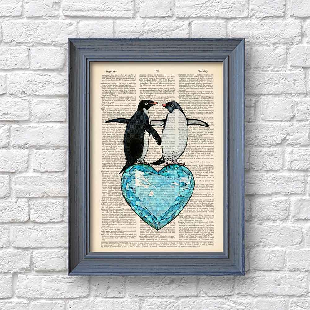 Penguins with a heart art print Natalprint