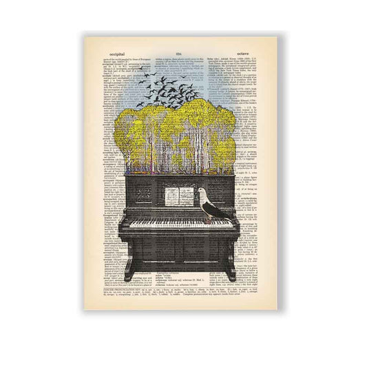 Piano and birds art print Natalprint