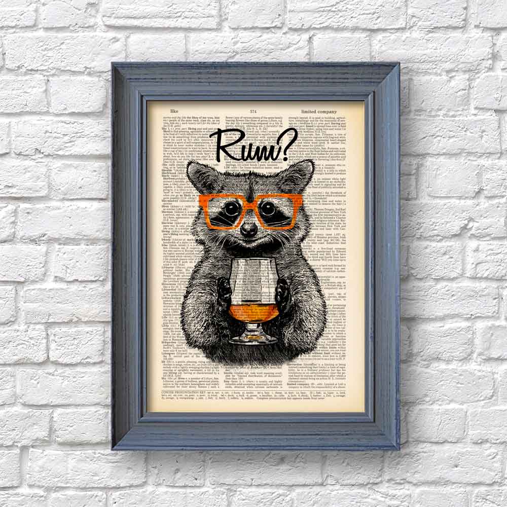 Raccoon with a glass of rum art print Natalprint