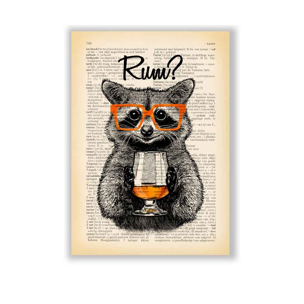 Raccoon with a glass of rum art print Natalprint
