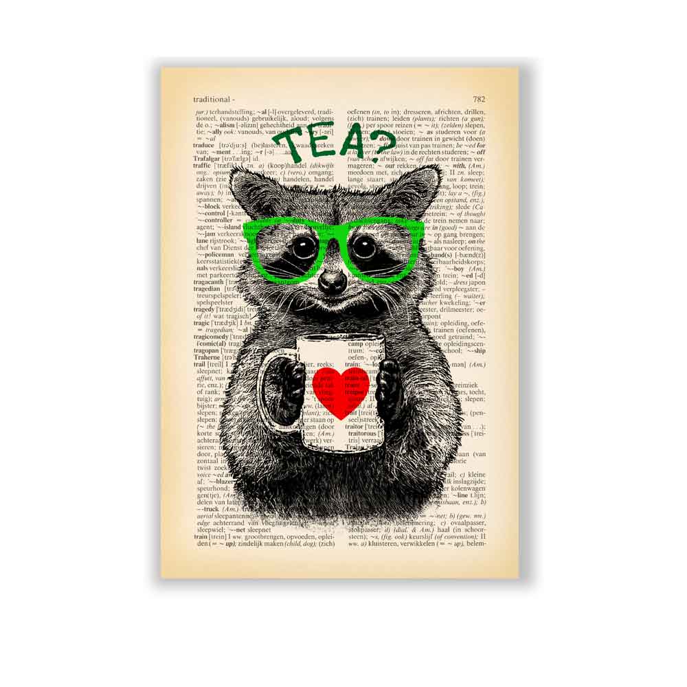 Tea Time with Raccoon art print Natalprint