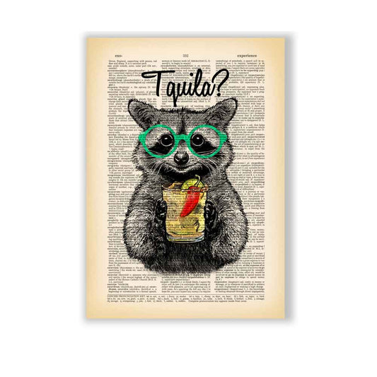 Raccoon with a glass of tequila art print Natalprint