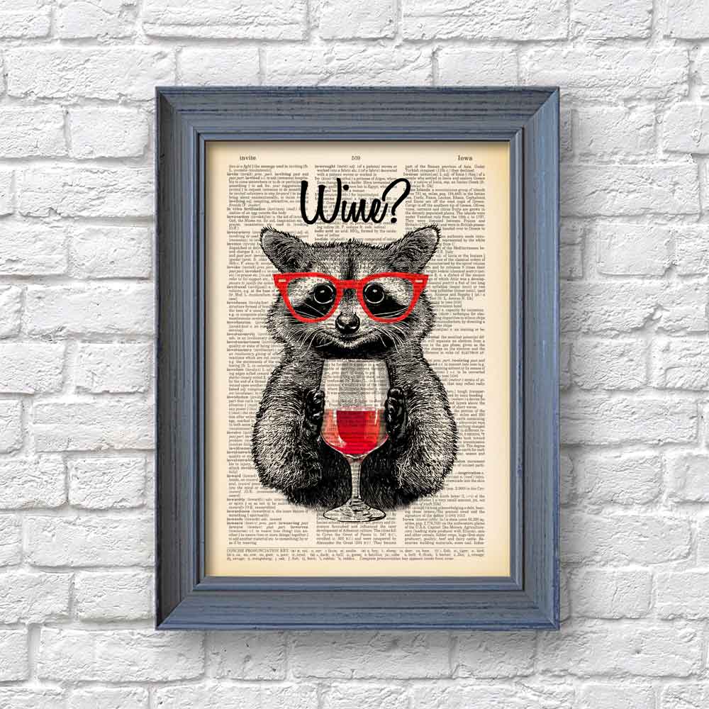Raccoon with a glass of wine art print Natalprint